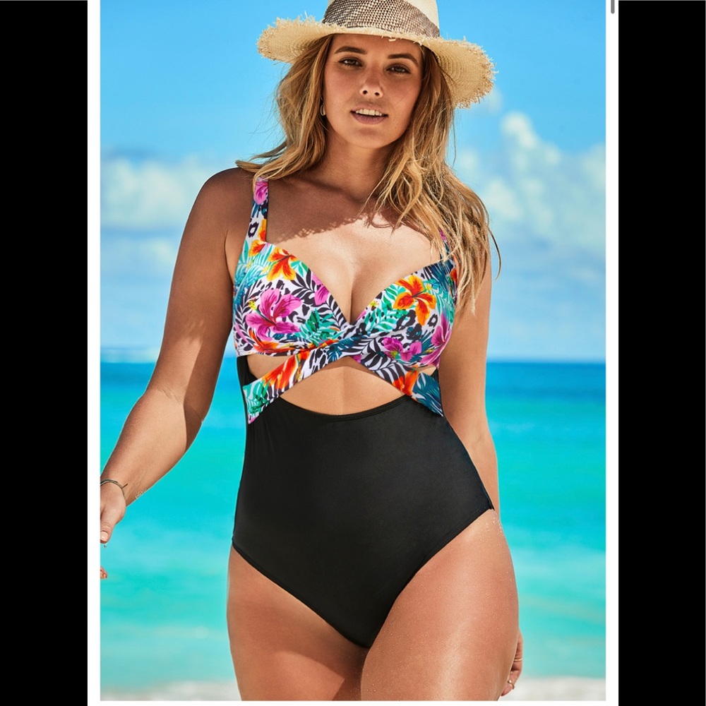 Floral print one piece swimsuit